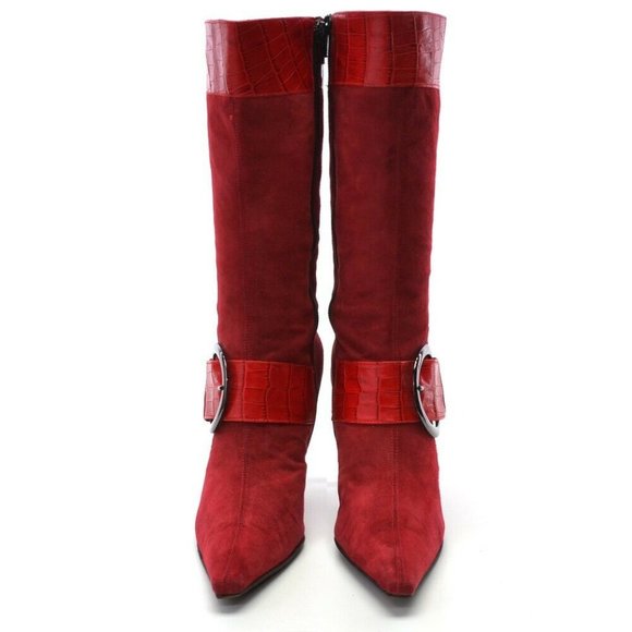 Versani Red Suede Buckle Stiletto Heel Boots 6.5 B - Picture 3 of 6
